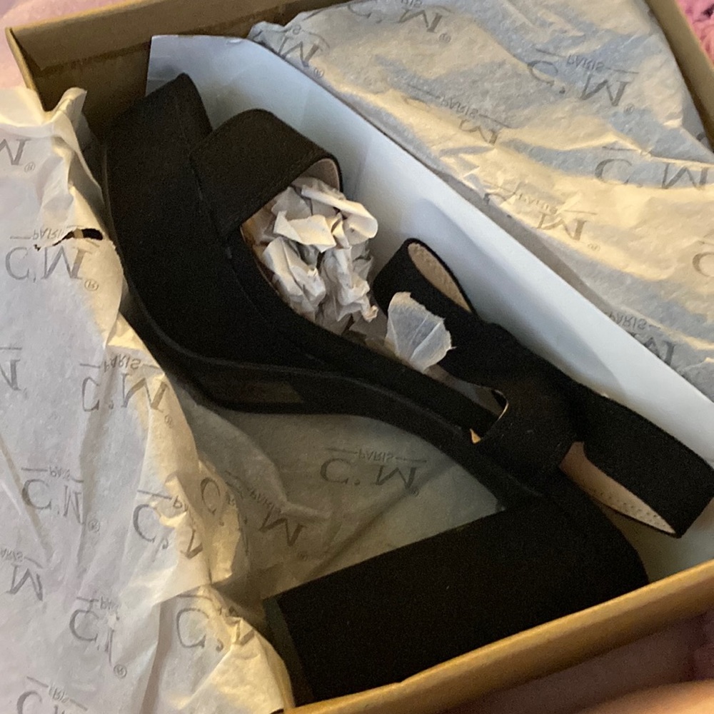 C’M Paris Black Sandal Heels Never Worn